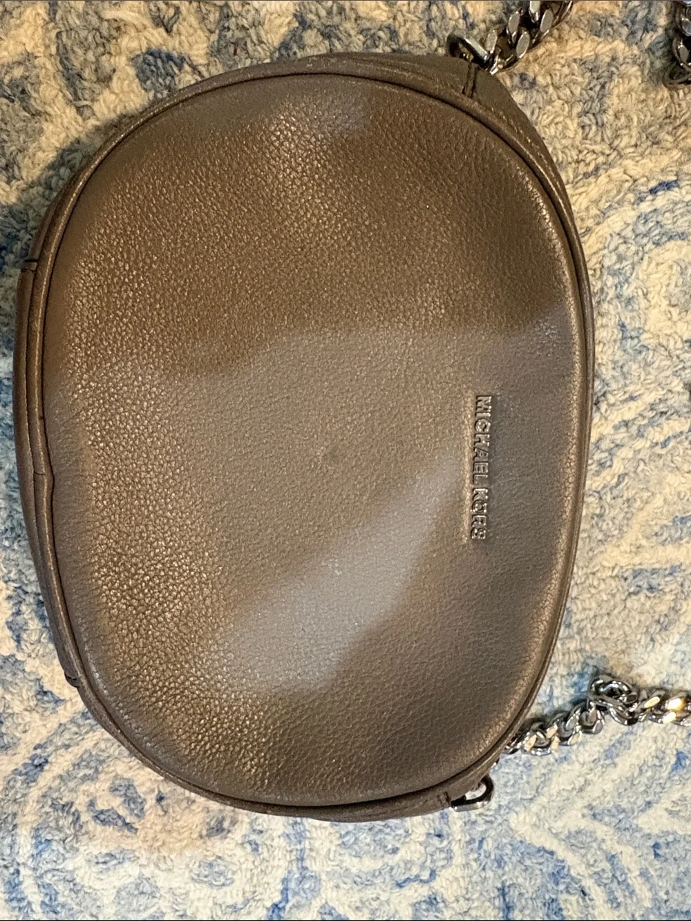 Michael Kors Grey Leather Oval Crossbody with Tassel